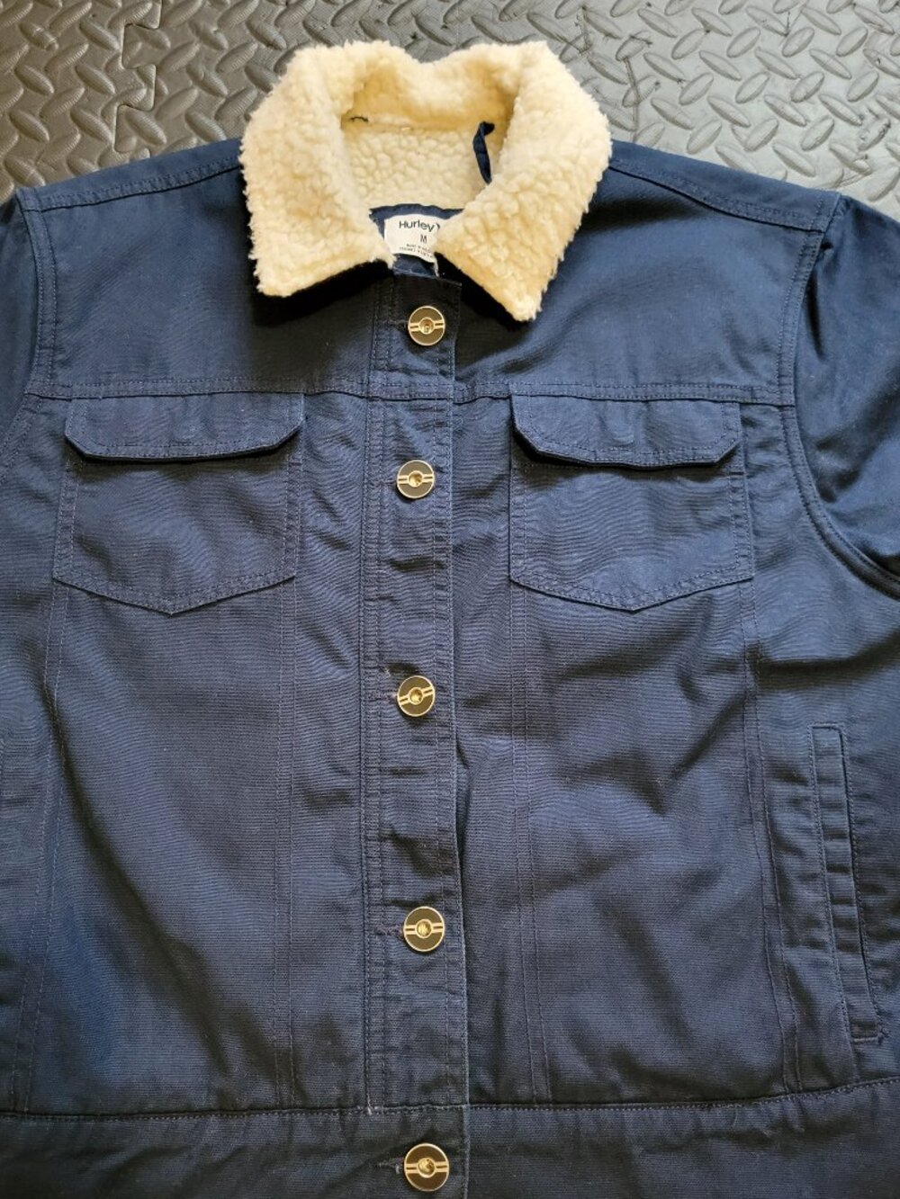 Hurley Women's Sherpa Lined Trucker Jacket, Button Closure, Blue, Size Med, Used